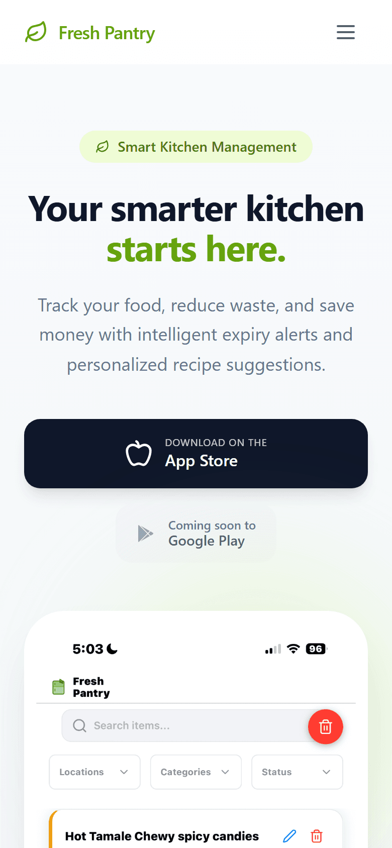 Fresh Pantry shown on a mobile screen